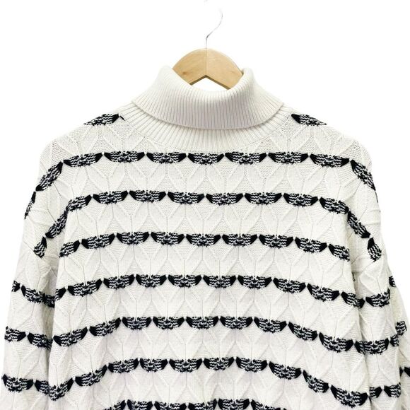 Joie Alpine Pattern Striped Cable Knit Pullover Sweater Cream Black Size Medium - Picture 3 of 10